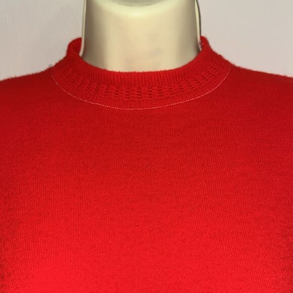 Vintage 60s Bright Red Short Sleeve Mock Turtleneck Polyester Cropped Sweater - Picture 2 of 8